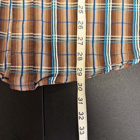 Panhandle Slim Mens Plaid Button-Down Shirt Sz M Brown/Blue Long Sleeve Western - Picture 3 of 12